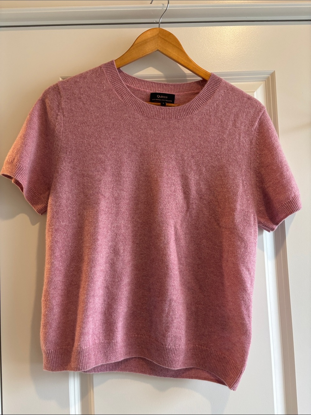Quince Mongolian Cashmere Tee Women L Mauve Mist Short Sleeve Crew Neck Sweater